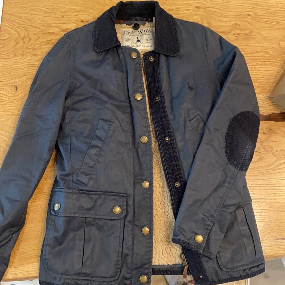 Jack Wills Navy Blue Waxed Field Jacket Size 0 with lining